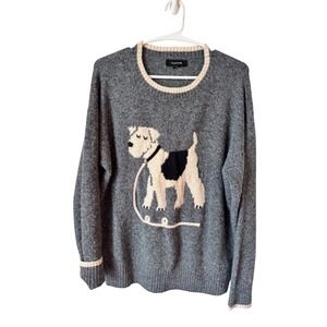 Calligraphie Womens Dog Graphic Pullover Sweater Grey Intarsia Crew Neck Medium